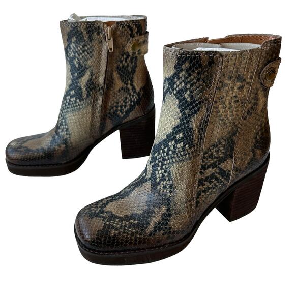 Zodiac Boots Phoenix Snakeskin Black Tan Square Toe Ankle Boot Women's Size 5M - Picture 3 of 11